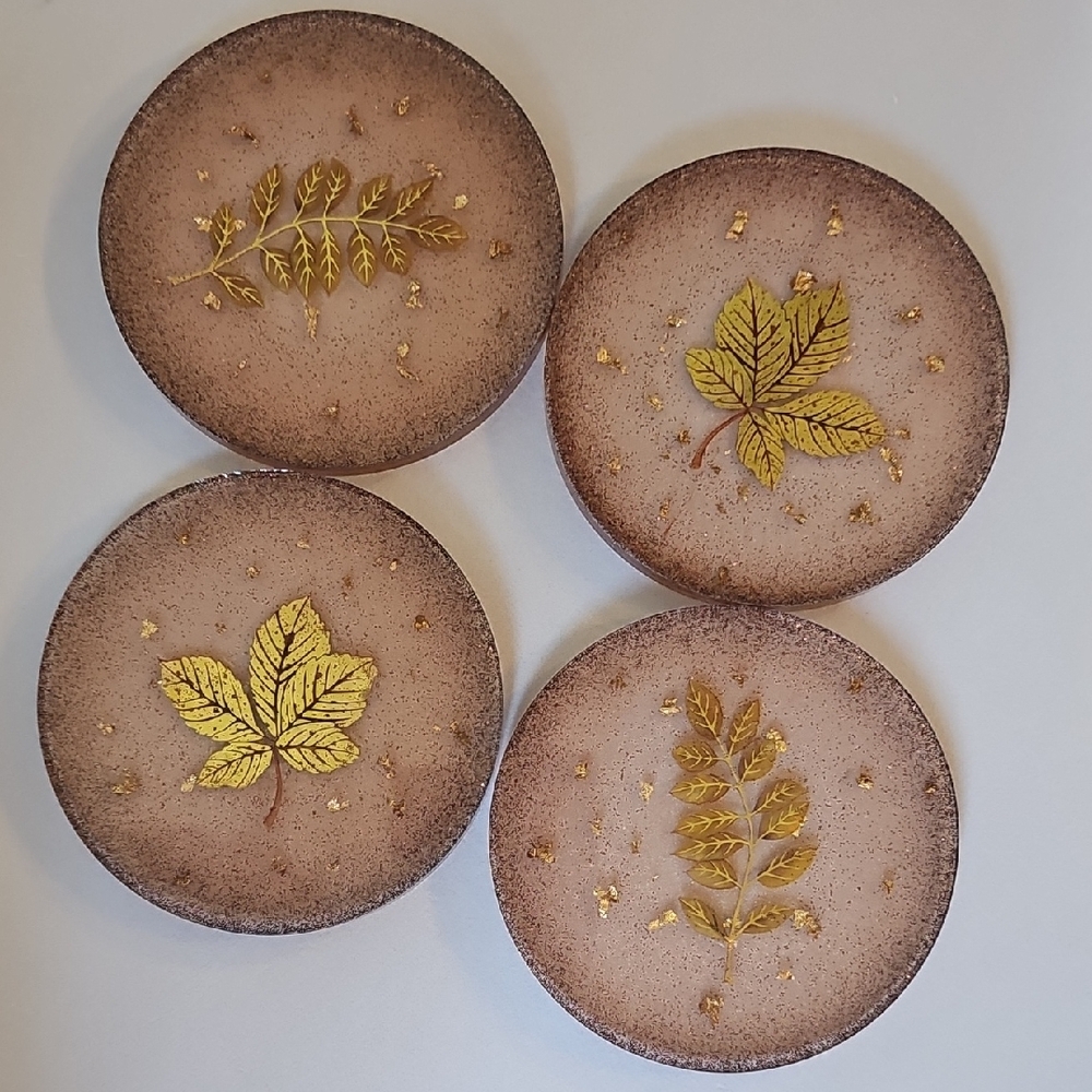 Hand Crafted Gold and Brown Leaf Coasters